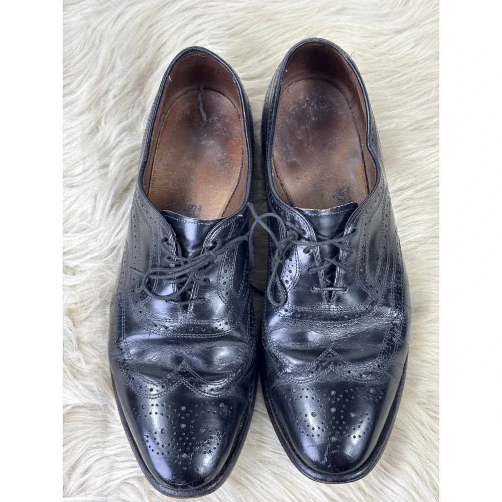 Vintage Allen Edmonds Townley Wingtip Shoes Mens 9A Black Leather Brogue Oxford